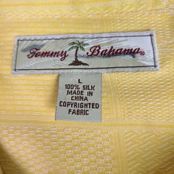 Tommy Bahama Shirt Mens Large Silk Yellow Hawaiian Button Up Short Sleeve Beach - Picture 3 of 9
